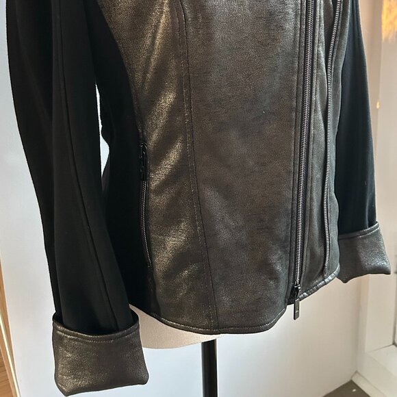 Luisa Cerano Black Metallic Versatile Mixed-Media Moto Jacket Double-Zip – US XS - Picture 10 of 14